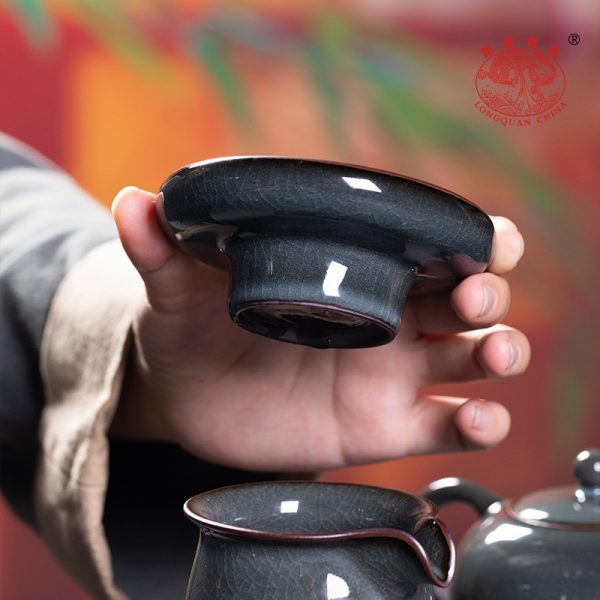 龙泉青瓷茶漏漏托铁胎可养开片茶叶过滤网托陶瓷家用功夫茶具配件