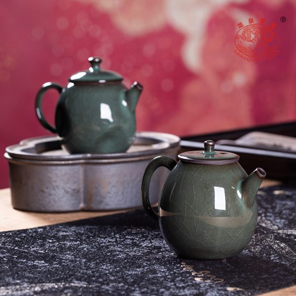 龙泉青瓷 哥窑冰裂手工铁胎茶壶单壶 陶瓷功夫茶具家用过滤泡茶壶