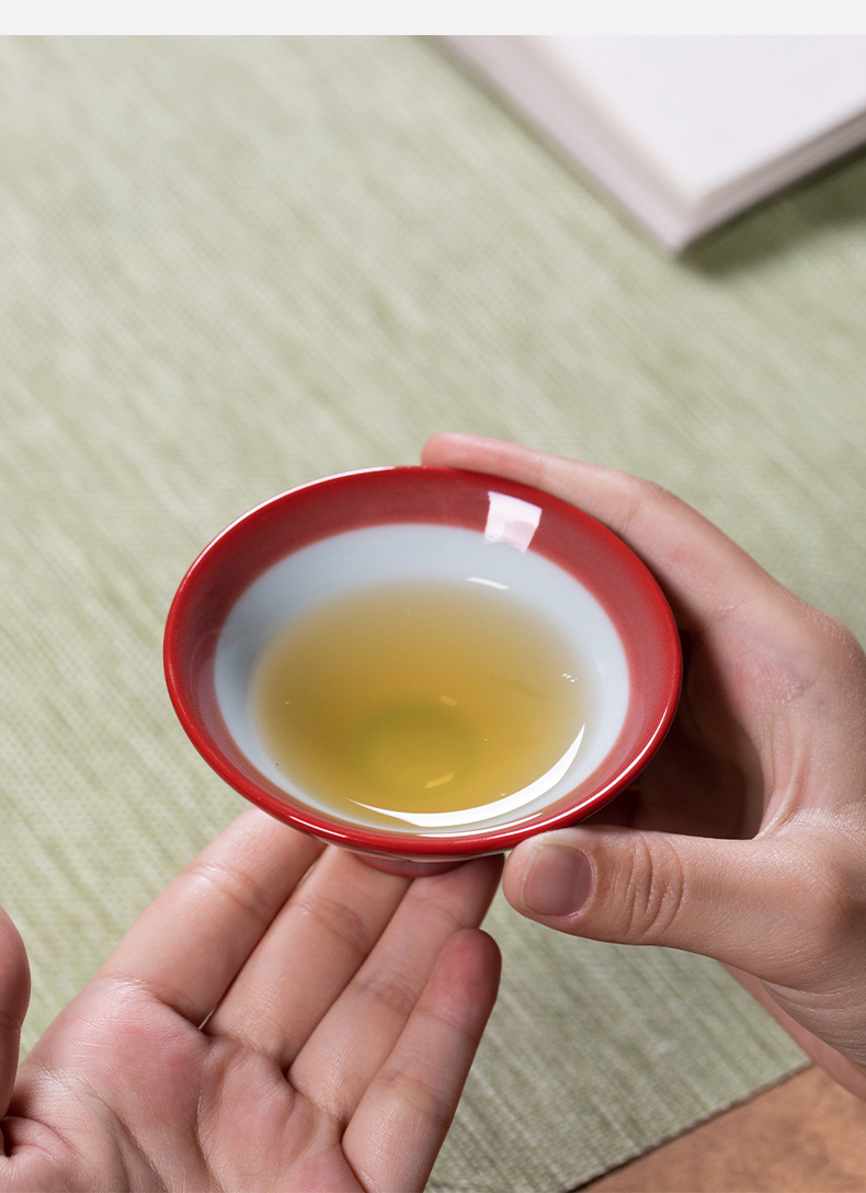 龙泉青瓷 主人杯高颜值女士手工斗笠杯 陶瓷胭脂红品茗杯单杯茶碗
