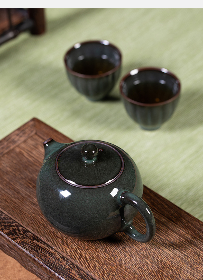 龙泉青瓷 铁胎哥窑冰裂手工西施壶 陶瓷功夫茶具过滤泡茶壶单个壶