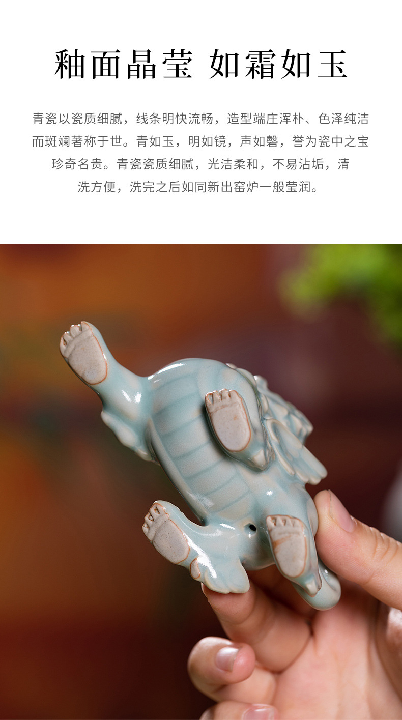 龙泉青瓷 手工貔貅茶宠一对招财 陶瓷家居摆件茶玩茶装饰茶具配件