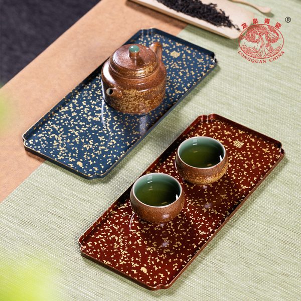 龙泉青瓷 黄铜茶盘轻奢家用功夫茶具茶台 高档带储水盘干泡台托盘