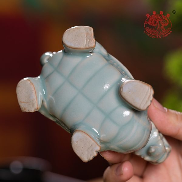 龙泉青瓷 招财龙龟摆件精品茶宠 陶瓷茶玩茶桌装饰功夫茶具配件