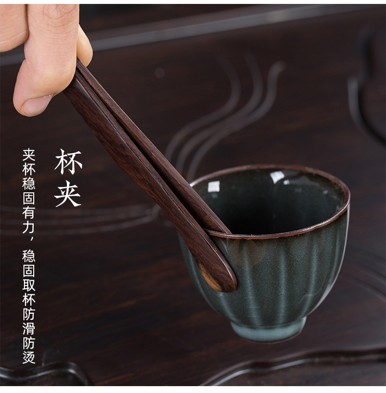 龙泉青瓷 六君子套装陶瓷茶夹黑檀木功夫茶具配件七件套 一件代发