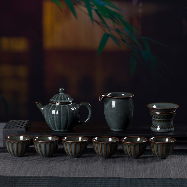 龙泉青瓷 功夫茶具套装陶瓷铁胎茶壶盖碗 茶具套装冰裂茶洗品茗杯