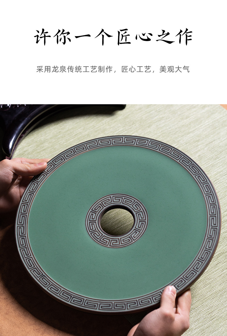 龙泉青瓷玉璧摆件中式办公家居装饰工艺品纯手工摆盘高端礼品盒装