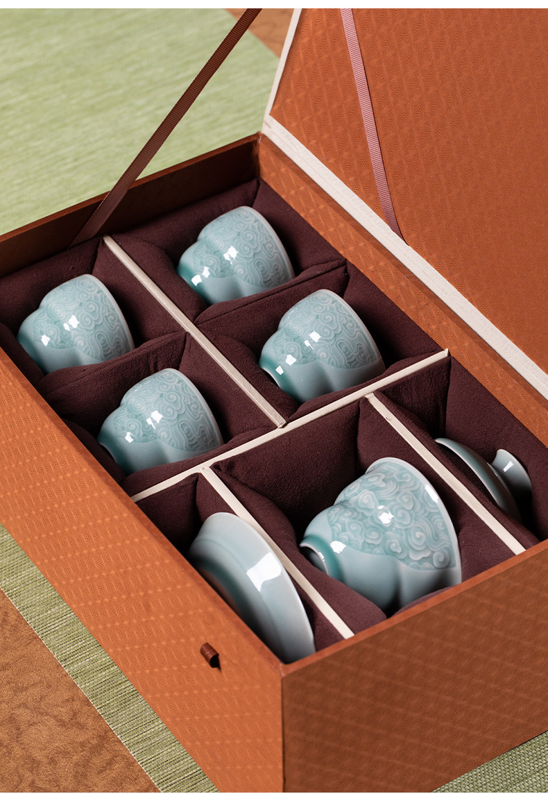 龙泉青瓷 功夫茶具三才盖碗茶杯套装 陶瓷高档中式家用喝茶泡茶碗