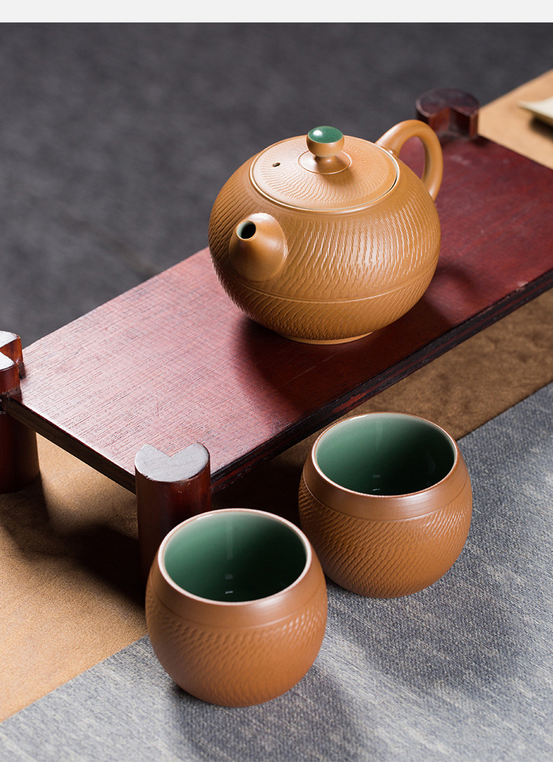 龙泉青瓷 跳刀纯手工泡茶杯西施壶功夫套装 陶瓷原矿便携旅行茶具