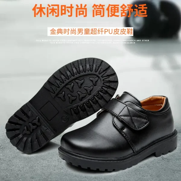 男童皮鞋儿童学生小中大童黑色白色魔术贴绑带校园演出休闲小皮鞋