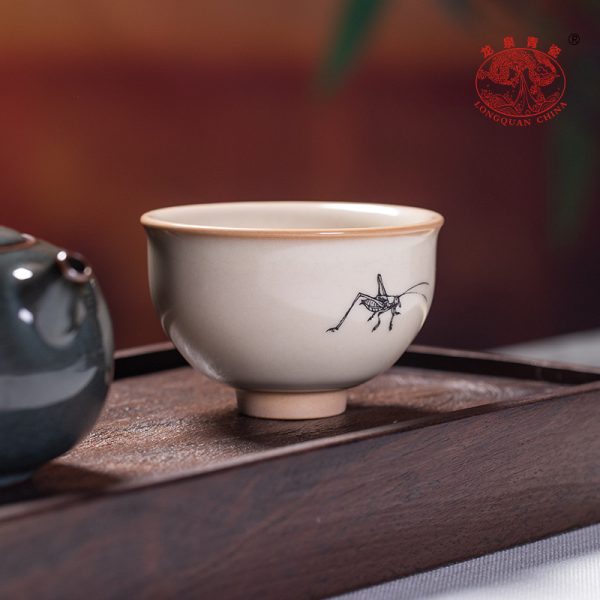 龙泉青瓷 猪油冻手工主人杯单杯 陶瓷创意刻物品茗杯功夫茶杯茶碗