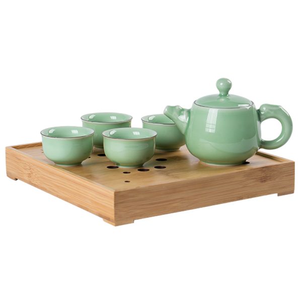 龙泉青瓷 便携旅行茶具套装陶瓷泡茶壶一壶四杯 创意商务礼品茶杯