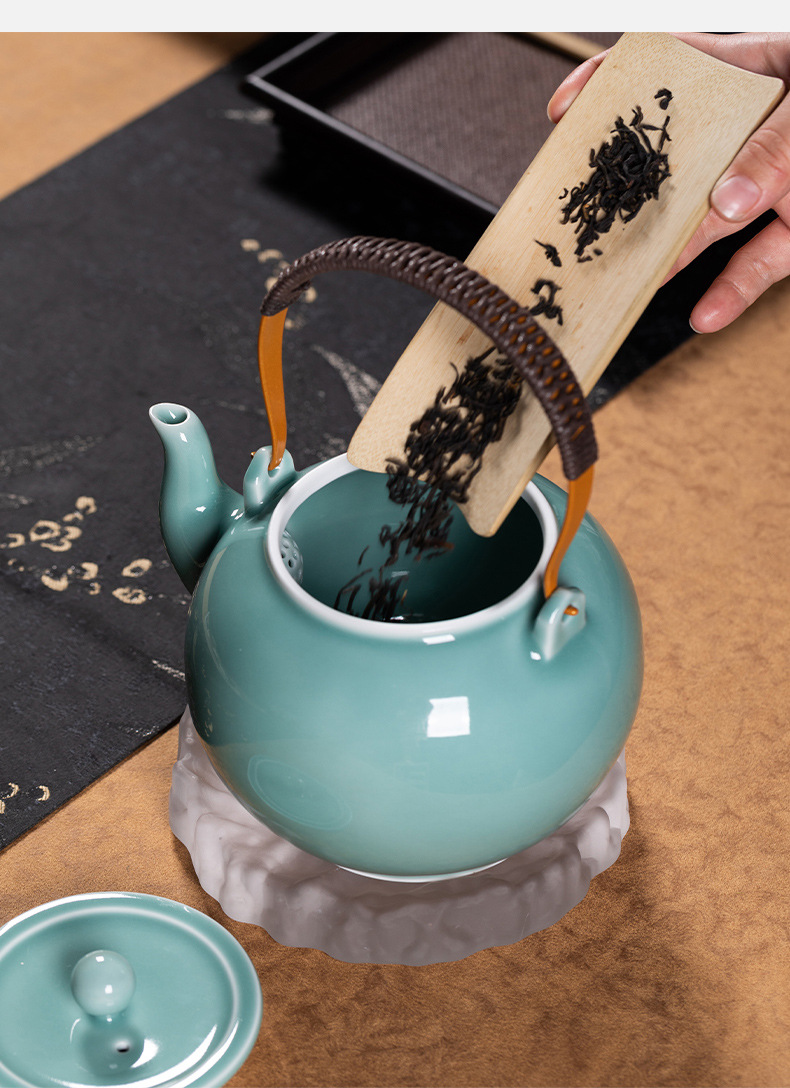 龙泉青瓷 茶壶单壶大容量功夫茶具泡茶壶 陶瓷提梁壶过滤凉茶壶