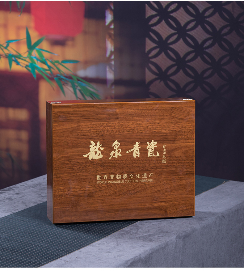 厂家直销 龙泉青瓷哥窑冰裂功夫茶具套装 陶瓷盖碗整套茶具随手礼