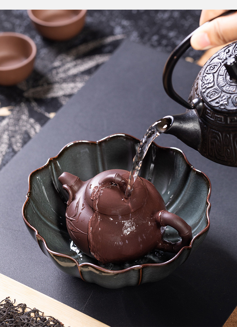 龙泉青瓷 壶承干泡台中式复古铁胎手工功夫茶具配件 陶瓷壶垫壶托