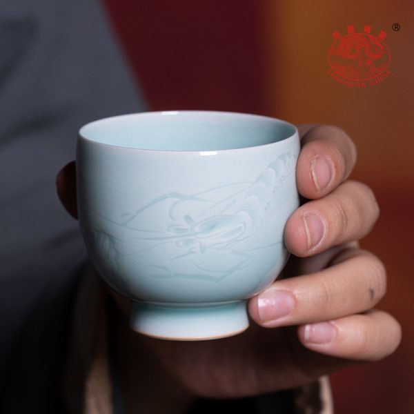 龙泉青瓷 高档功夫茶杯主人杯单杯 陶瓷李茂林手工个人专用品茗杯