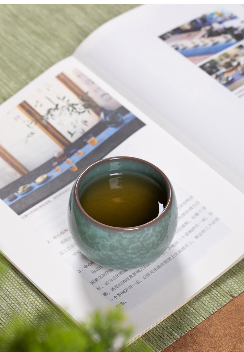 龙泉青瓷 功夫茶杯手工哥窑冰裂主人杯 陶瓷品茗杯功夫茶杯泡茶碗