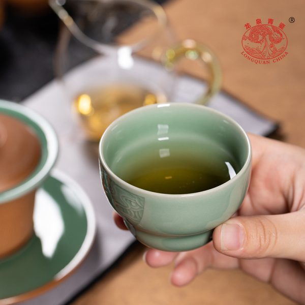 龙泉青瓷功夫茶具手工跳刀盖碗茶壶茶杯套装陶瓷轻奢商务伴手礼