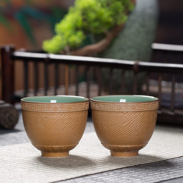 龙泉青瓷 创意纯手工跳刀回纹主人杯 陶瓷大号功夫茶杯茶碗品茗杯