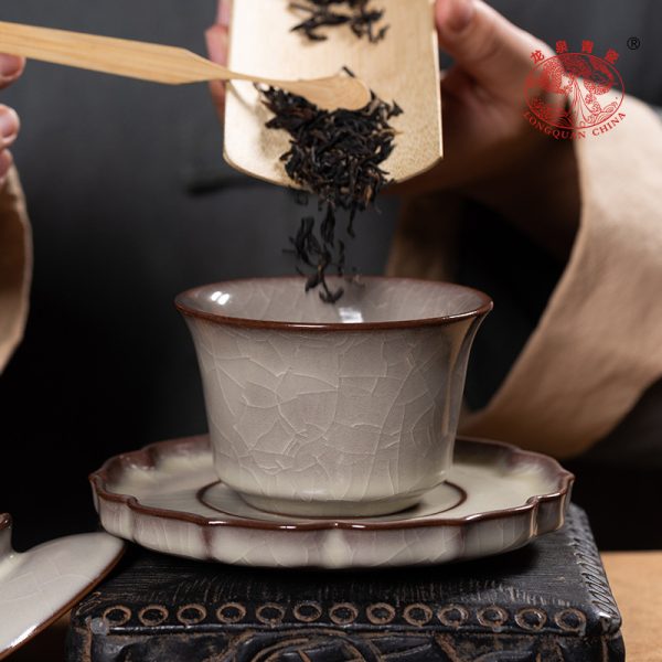 龙泉青瓷 三才盖碗功夫茶具敬茶泡茶碗 陶瓷家用哥窑冰裂大号盖碗