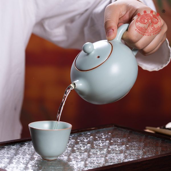 龙泉青瓷汝窑大号西施壶单个手工中式陶瓷家用功夫茶具过滤泡茶器