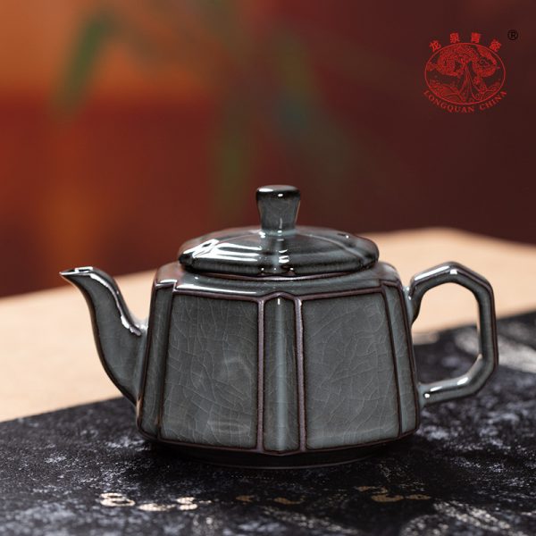 龙泉青瓷 茶壶家用过滤泡茶壶单壶 陶瓷手工铁胎哥窑冰裂功夫茶壶