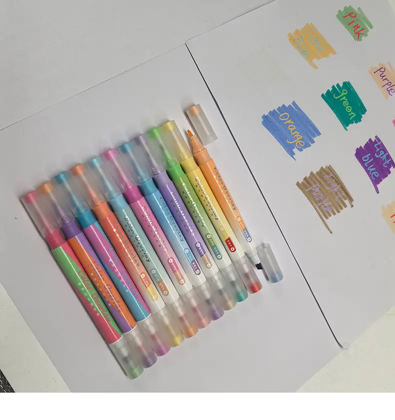 叠色水彩笔高颜值学生笔记双头荧光笔标记划重点标记绘画手账彩笔