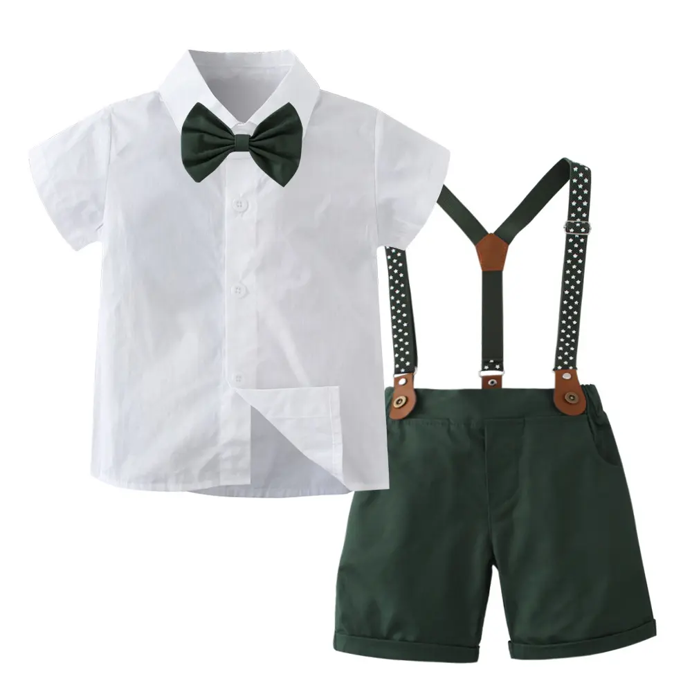 加工定制 男宝宝夏季新款儿童短袖两件套背带英伦绅士kids dress