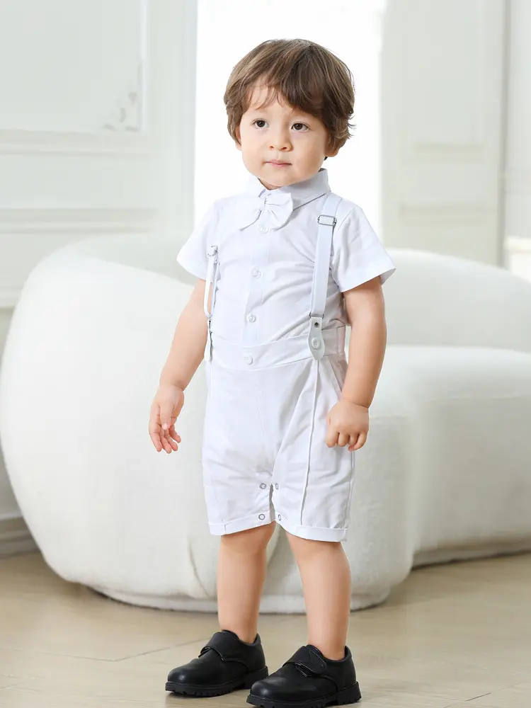 跨境男宝宝绅士周岁洗礼服夏季新款男童连体爬服一件代发童装礼服