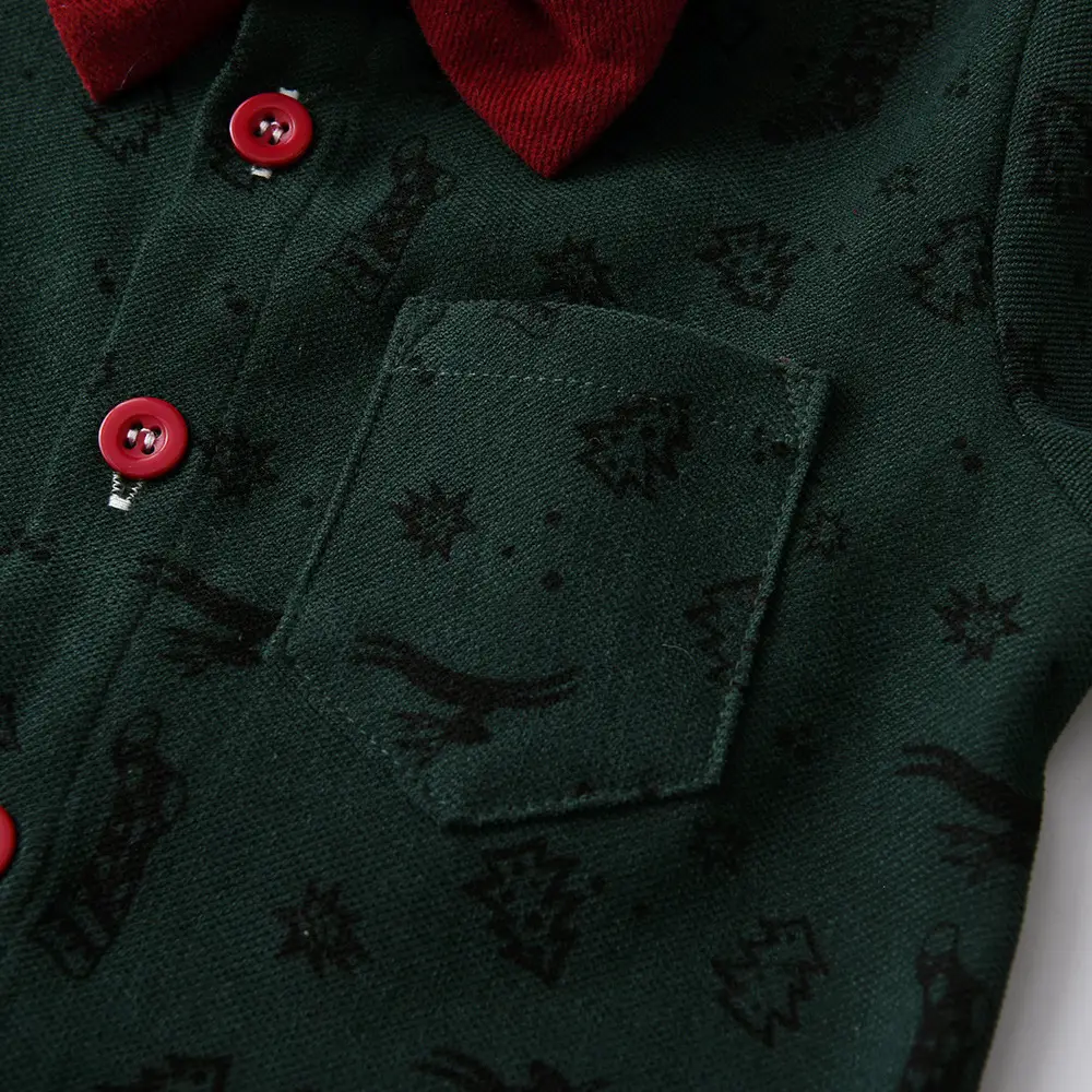 儿童秋装外贸童装圣诞印花长袖衬衫背带裤中大童套装男宝周岁礼服