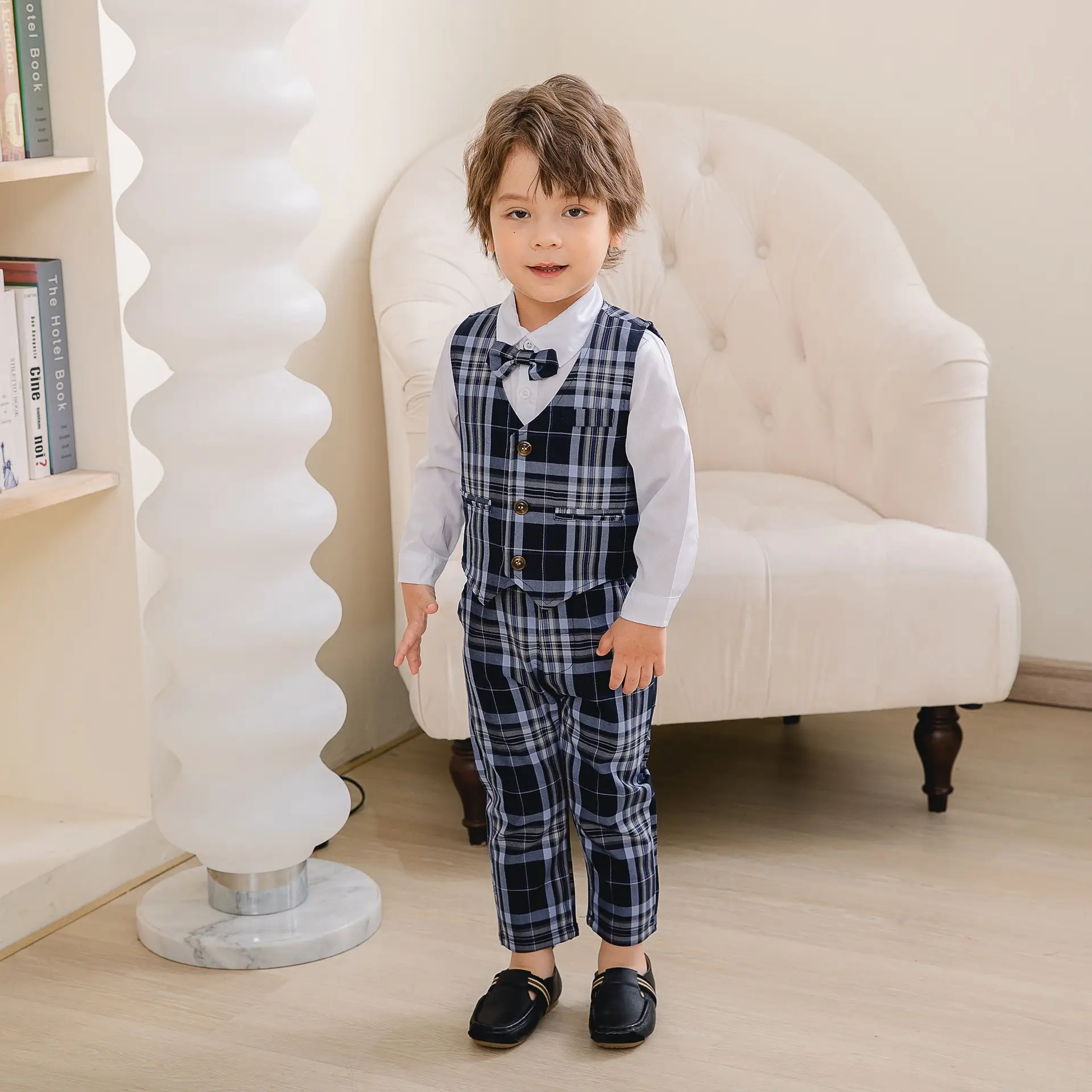 男童套装秋款白衬衣格子马甲绅士童装英伦风宝宝西装礼服