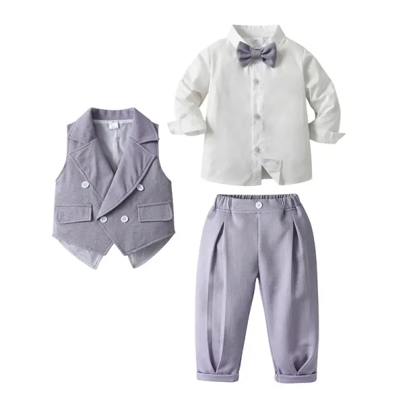 童装批发春秋款儿童衣服宝宝燕尾马甲绅士礼服三件套跨境男童套装