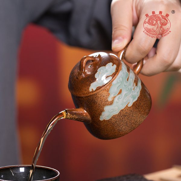 龙泉青瓷泡茶壶陶瓷茶壶手工仿古柴烧功夫茶具单个壶过滤泡茶家用