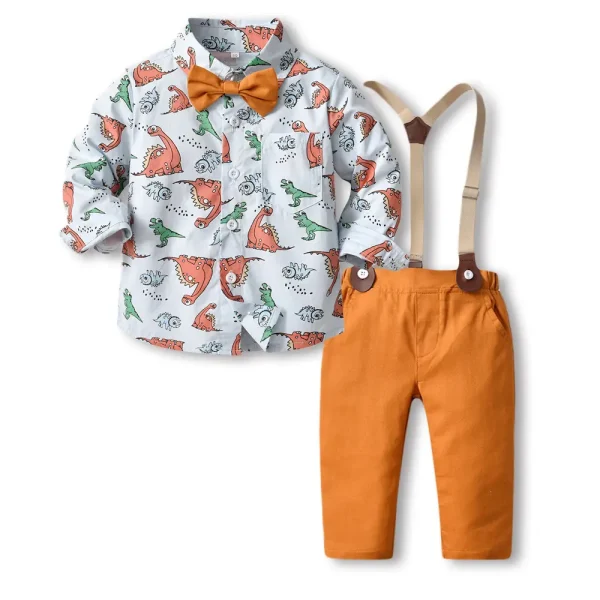 跨境童装外贸男童礼服套装主持人花童服装儿童恐龙印花衬衫演出服