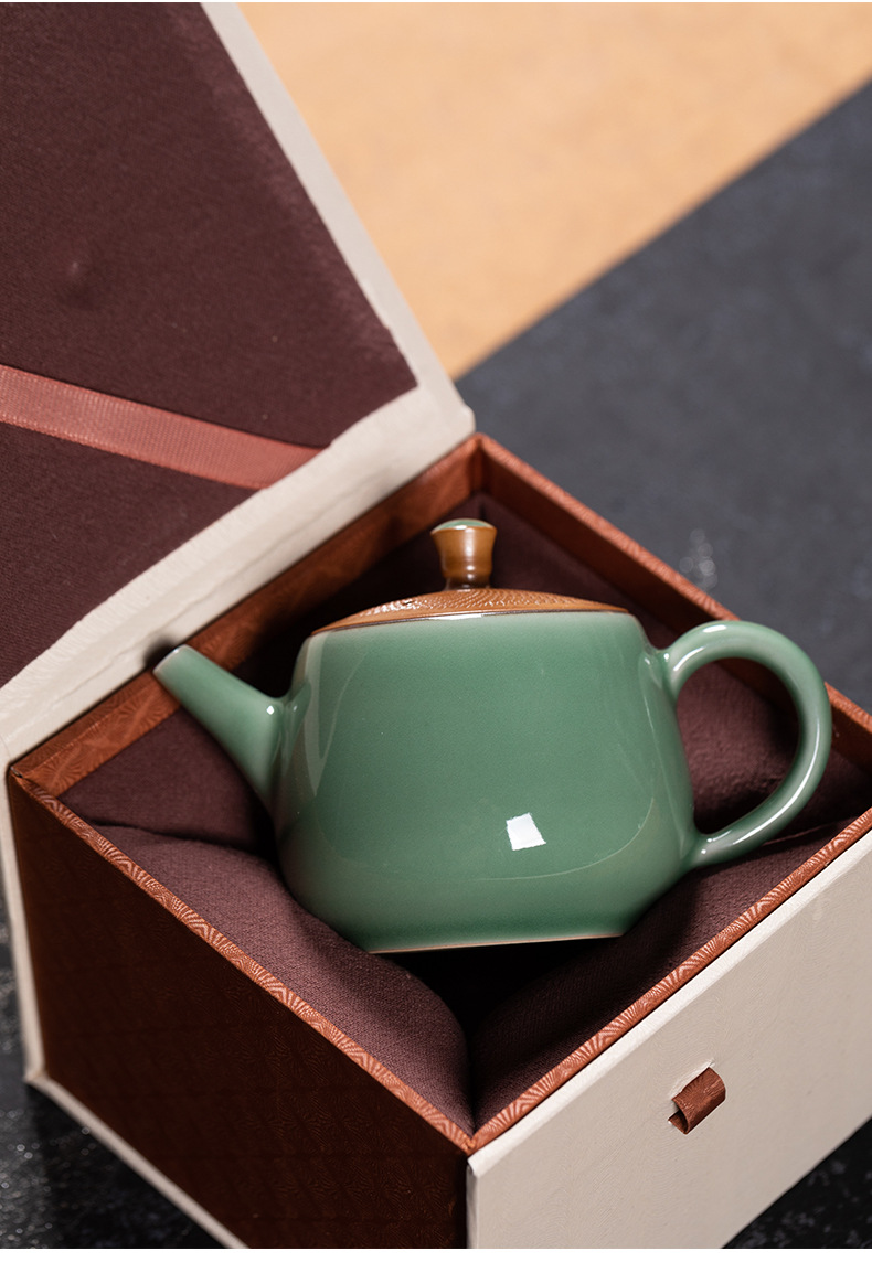 龙泉青瓷原矿手工跳刀茶壶陶瓷泡茶单壶中式功夫茶具家用高档批发