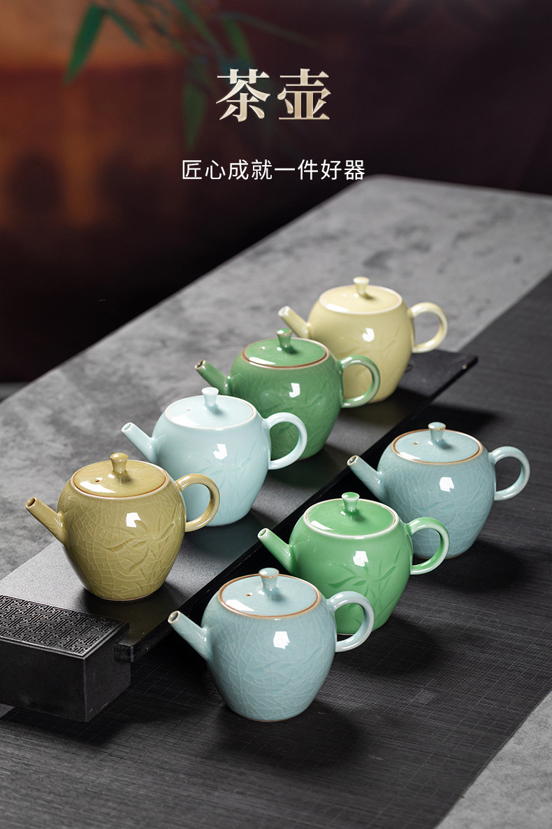 龙泉青瓷泡茶壶中式家用手工耐高温壶陶瓷功夫茶具单个小号过滤壶