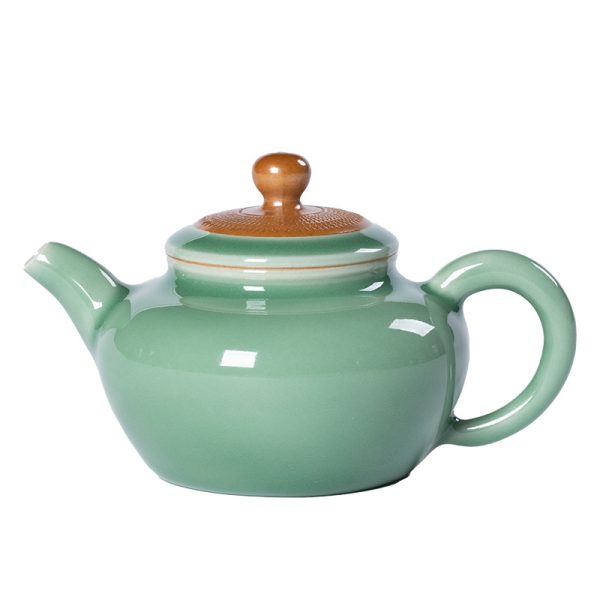 龙泉青瓷 茶壶单壶功夫茶具泡茶壶 陶瓷家用轻奢风跳刀手工泡茶器