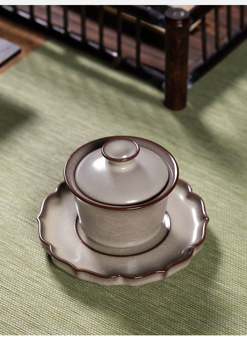 龙泉青瓷 功夫茶具三才盖碗茶杯套装 陶瓷复古一碗四杯泡茶礼盒装