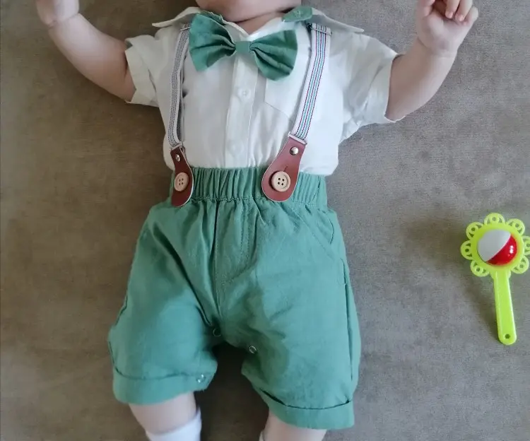 跨境欧美男宝宝绅士哈衣套装男童短袖短裤帽子多件套夏季新款童装