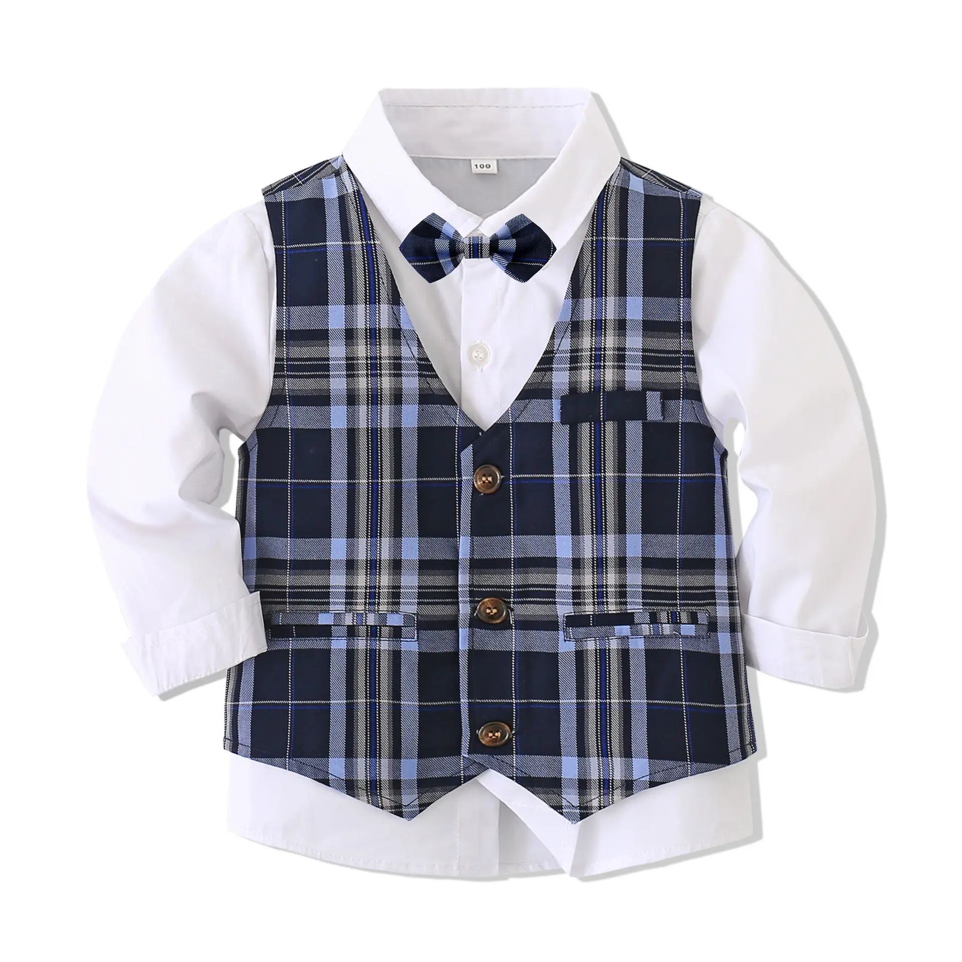 男童套装秋款白衬衣格子马甲绅士童装英伦风宝宝西装礼服