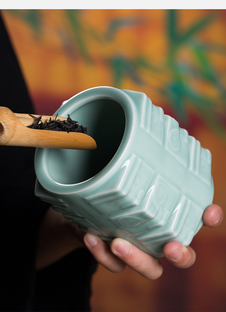 龙泉青瓷 泡茶杯子喝水大容量马克杯 陶瓷带盖办公杯茶叶罐礼盒装