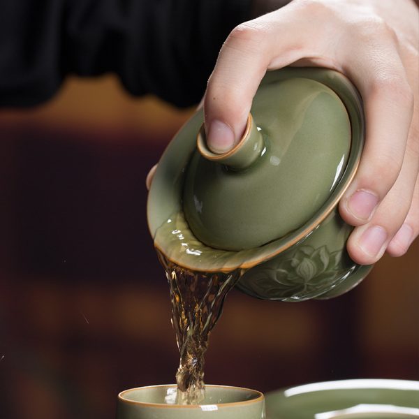 龙泉青瓷 越窑仿古大套功夫茶具套装 陶瓷盖碗泡茶壶家用商务送礼