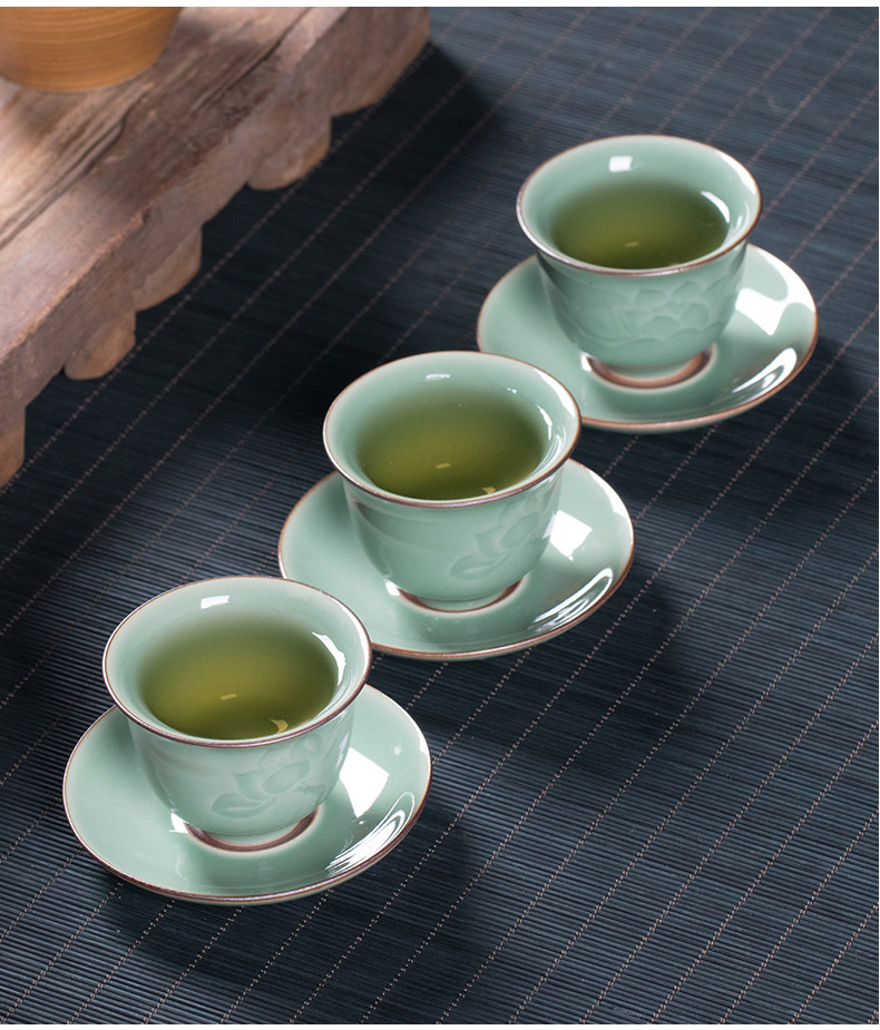 龙泉青瓷 厂家直销创意功夫茶具套装 陶瓷手工荷花茶壶茶杯礼盒装
