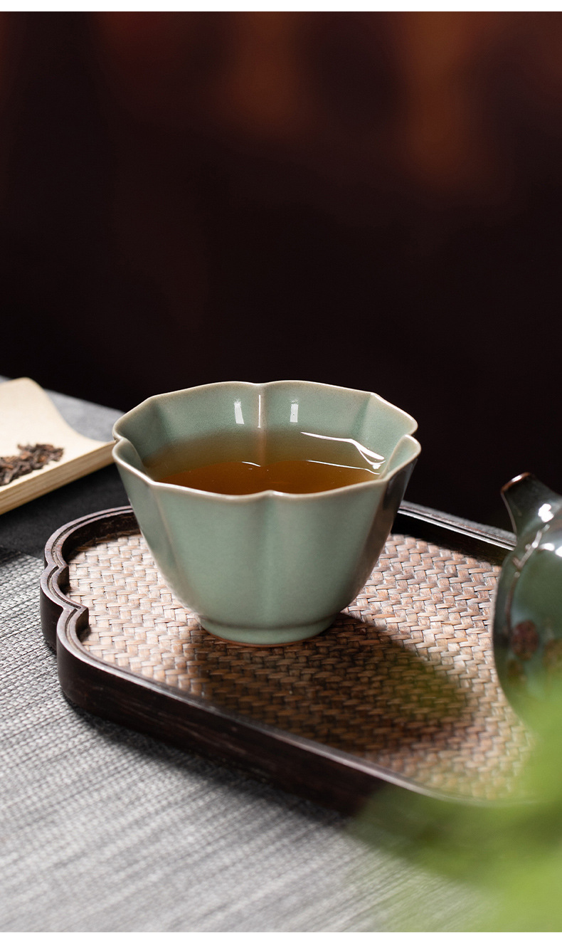 龙泉青瓷 创意汝窑天青主人杯手工杯 陶瓷功夫茶杯品茗杯单杯茶碗