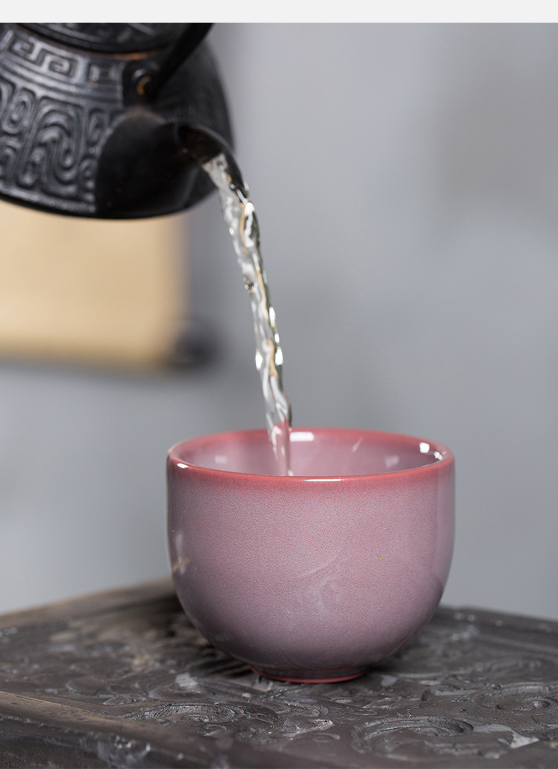 龙泉青瓷 创意纯手工红釉主人杯 陶瓷中式风水缸品茗杯闻香杯茶盏