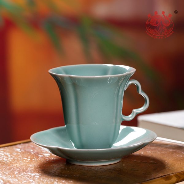 龙泉青瓷咖啡杯碟套装带勺子创意陶瓷杯子家用高档下午红茶牛奶杯