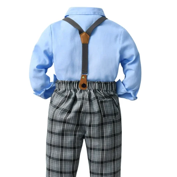 跨境欧美新款春秋童装男童长袖格子裤子绅士三件套礼服表演服代发
