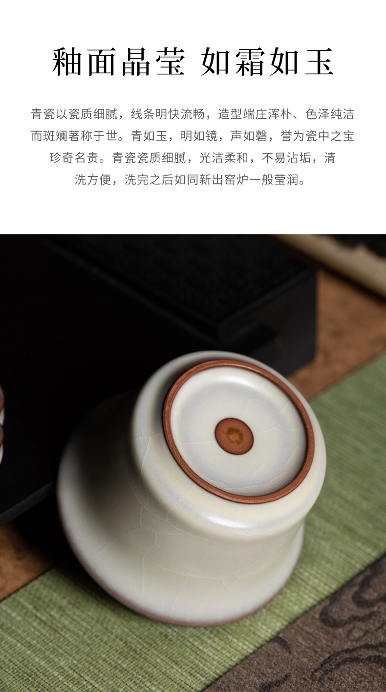 龙泉青瓷 手工猪油冻三才盖碗功夫泡茶碗 陶瓷高档大号手抓敬茶碗