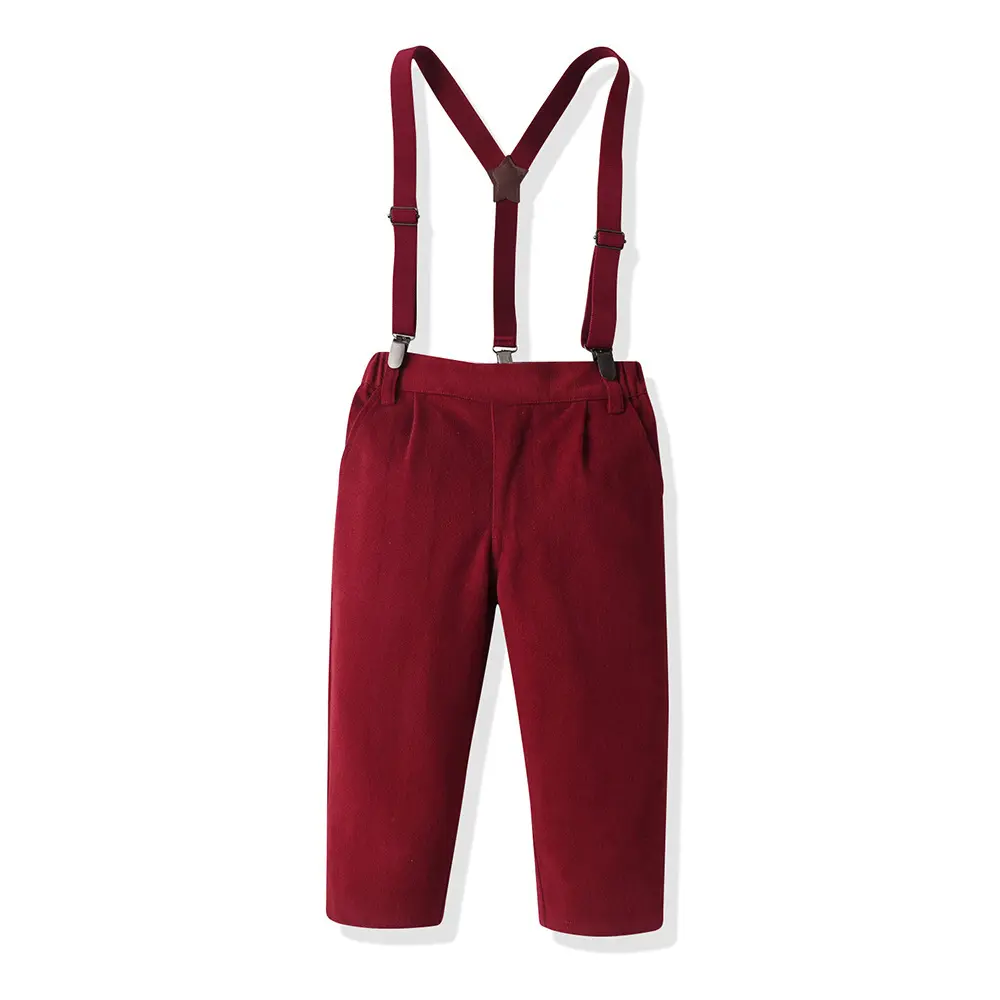 儿童秋装外贸童装圣诞印花长袖衬衫背带裤中大童套装男宝周岁礼服