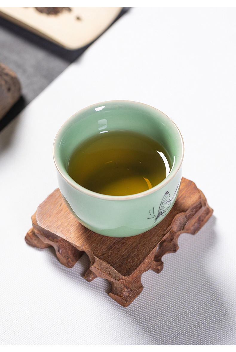 龙泉青瓷 创意功夫茶杯单个杯品茗杯 陶瓷复古茶碗茶盏可logo批发