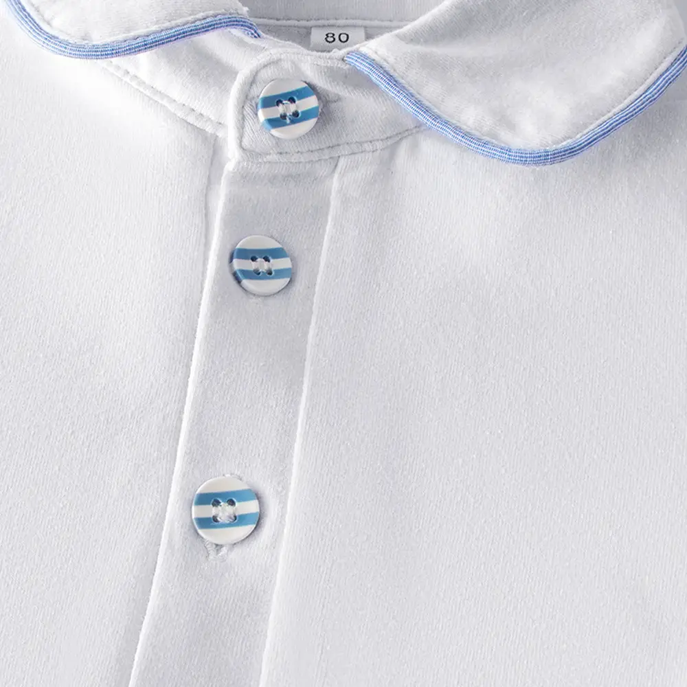 跨境婴儿衣服夏装新款连体衣男宝蓝条纹翻领短袖爬服外出哈衣套装